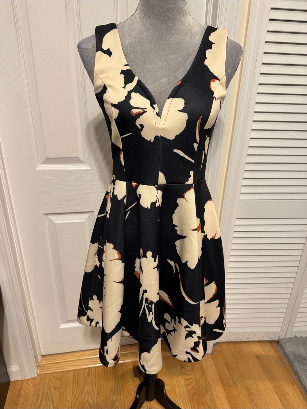 Maeve Anthropology Black & Beige Floral A Line Dress